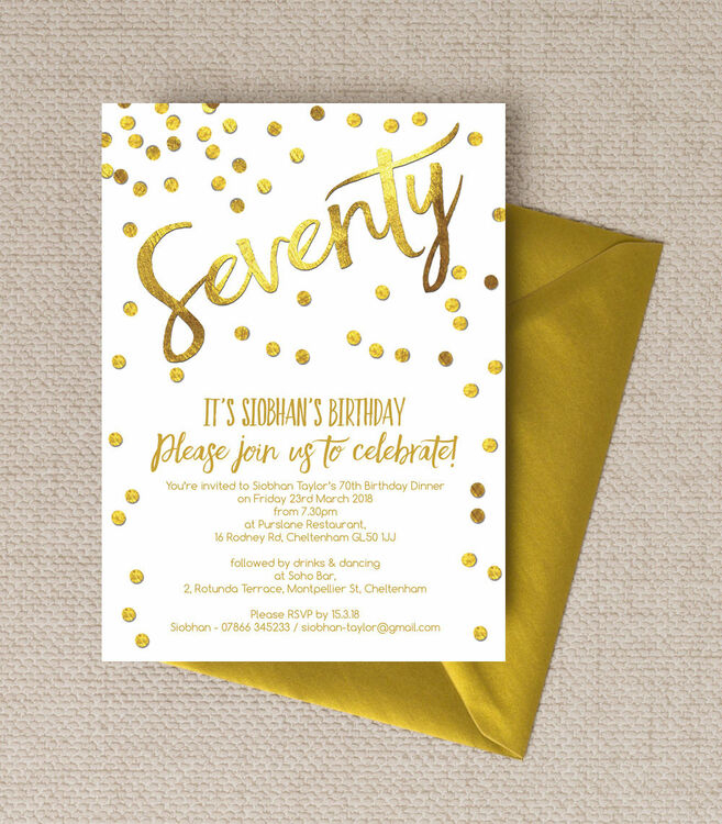 Gold Calligraphy Confetti 70th Birthday Party Invitation From 0 90 Each