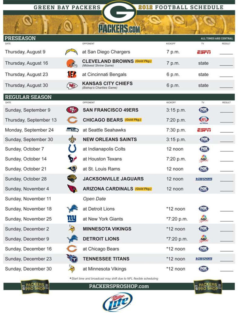 Green Bay Packers Printable Schedule 2020 Now Trend FreePrintable.me