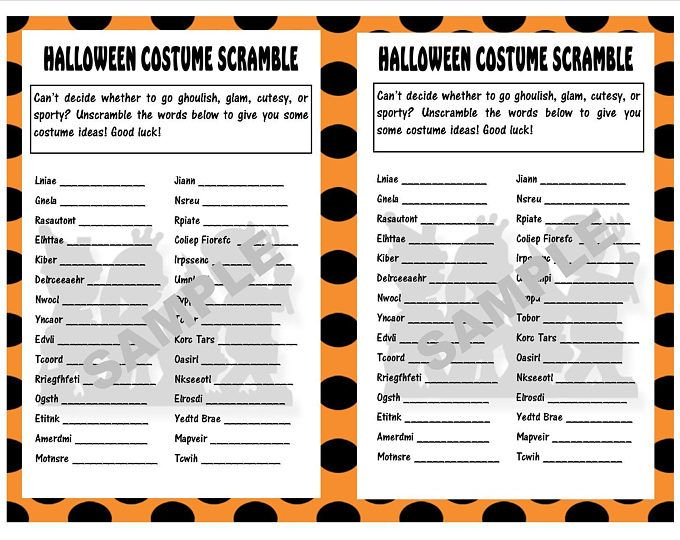 Halloween Costume Scramble Printable Game Word Scramble Halloween 