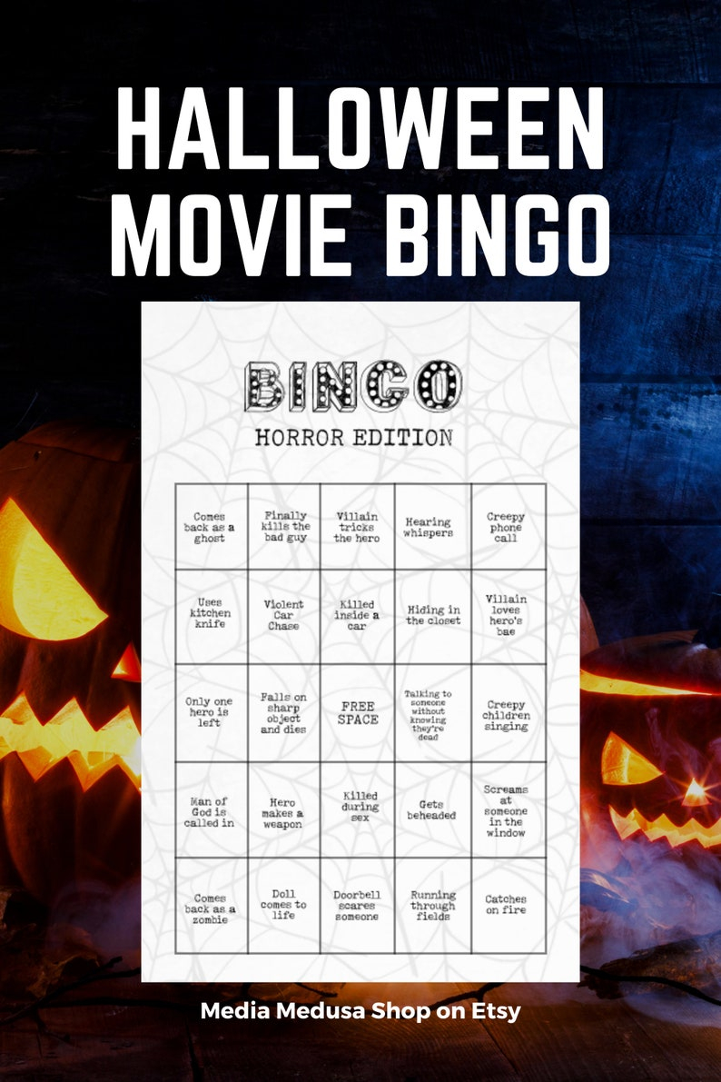 Halloween Movie Night Game Horror Movie Printable Bingo Cards Etsy