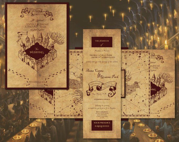 Handmade Harry Potter Wedding Invitations Marauders Map Style Etsy 