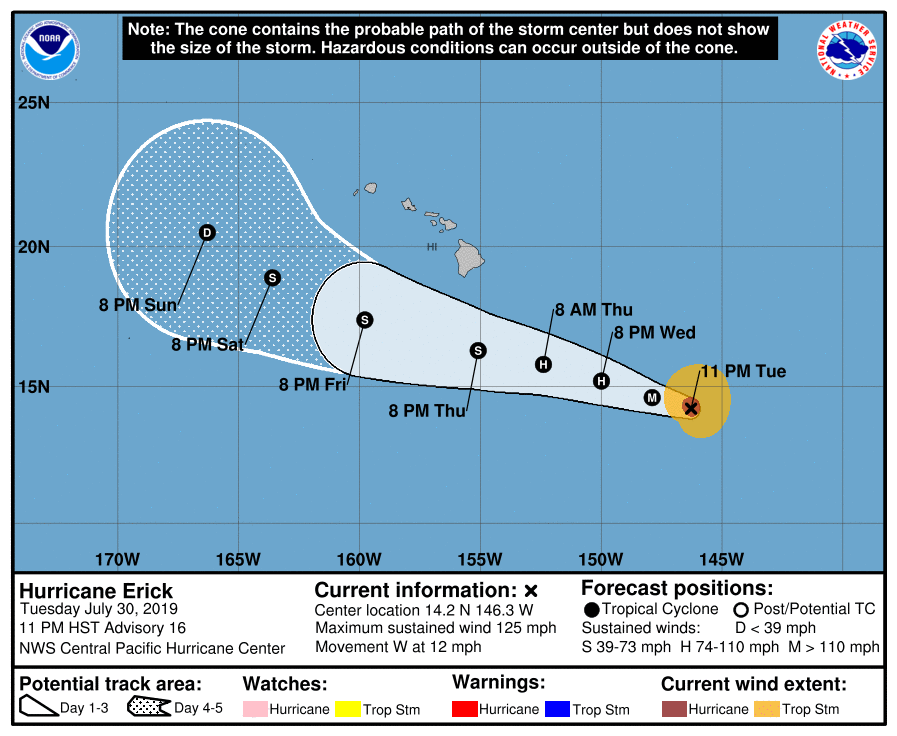 Hawaii Hurricane Warning Latest Path Map For Tropical Cyclone Erick As 