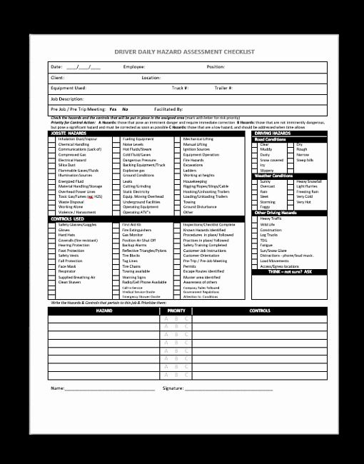 Hazard Analysis Form Elegant Driver Daily Hazard Assessment Safety2go 