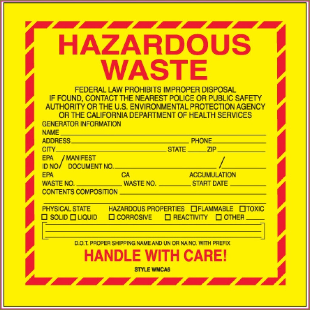 Hazardous Waste Label Template Denr Templates 2 Resume Examples