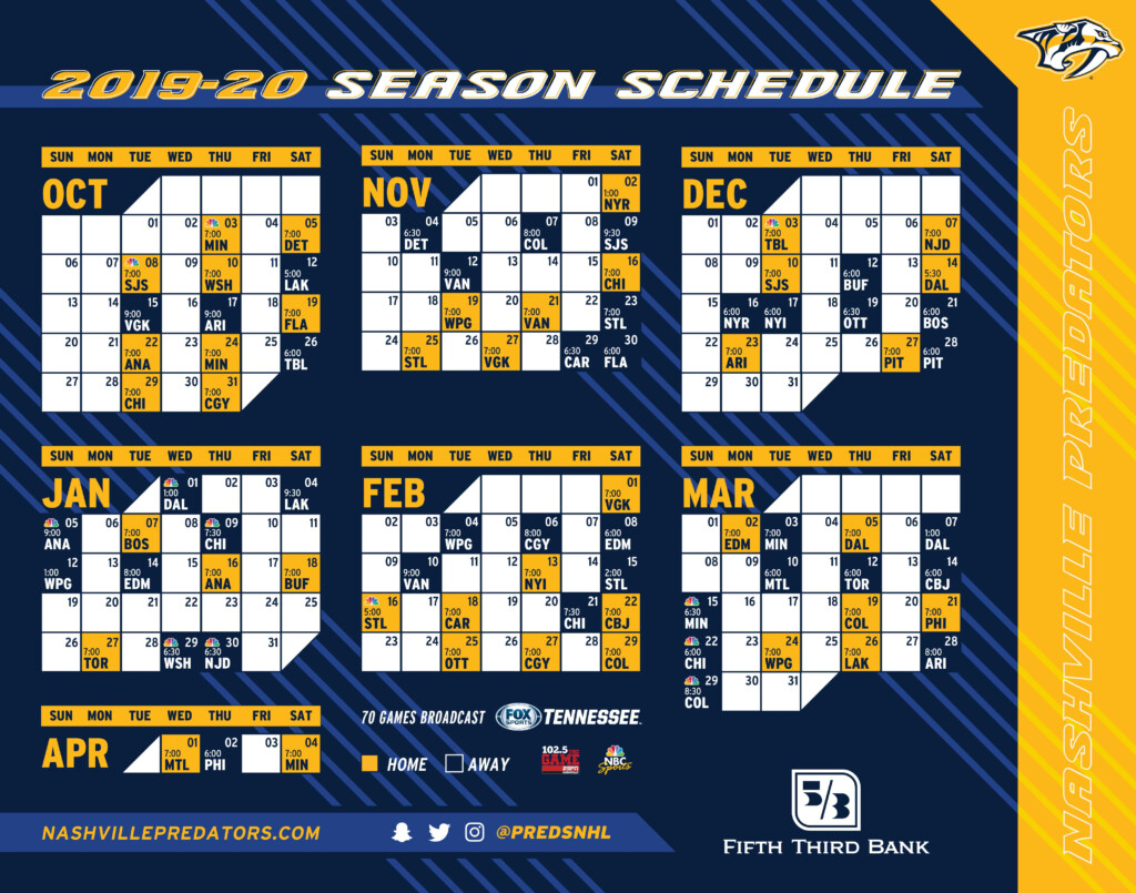 High Rez JPG Calendar Of The Nashville Predators 2019 2020 Schedule 