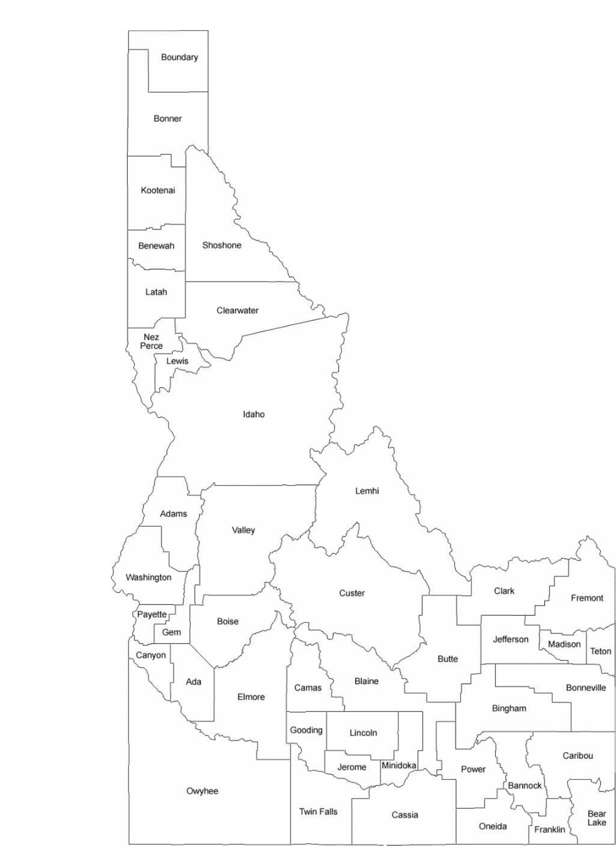 Idaho County Map With County Names Free Download