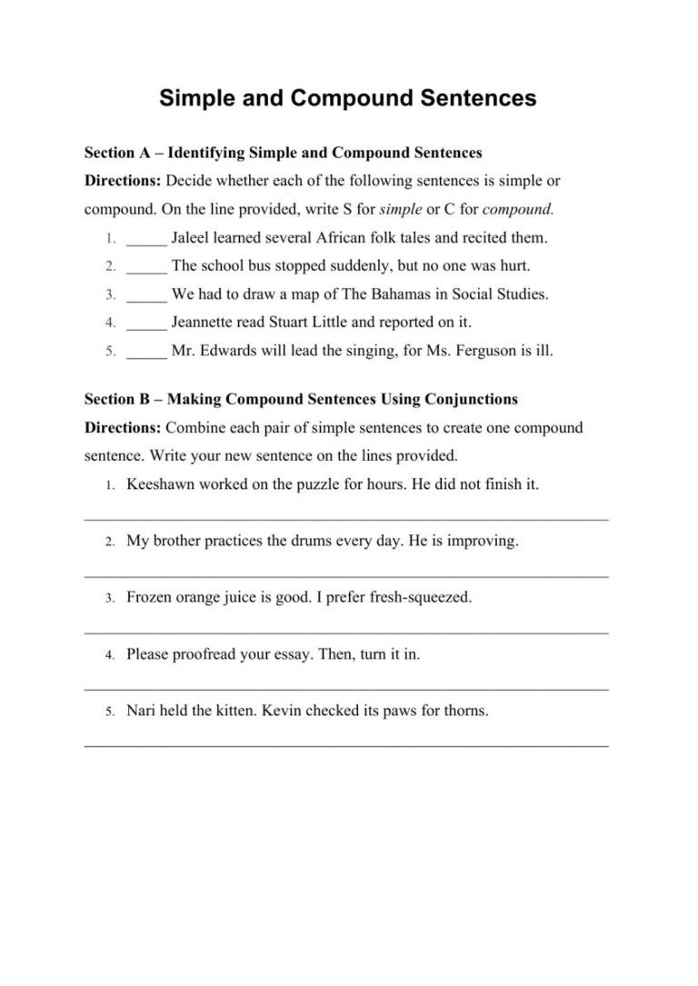 Types Of Sentences Printable Worksheets Free