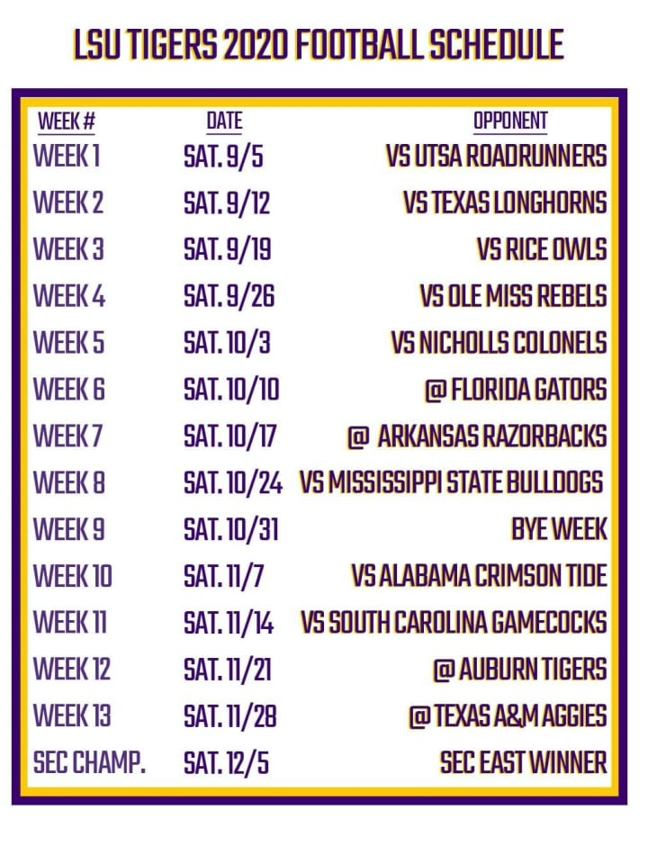 In Need Of A Printable LSU Football Schedule Tiger Rant