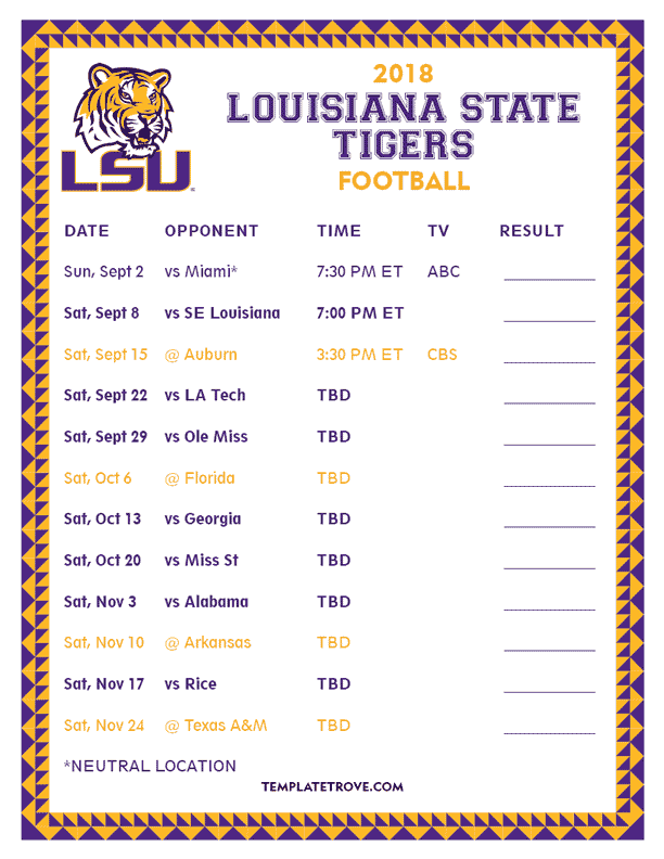 Index Of Schedules College Football 2018 SEC LSU