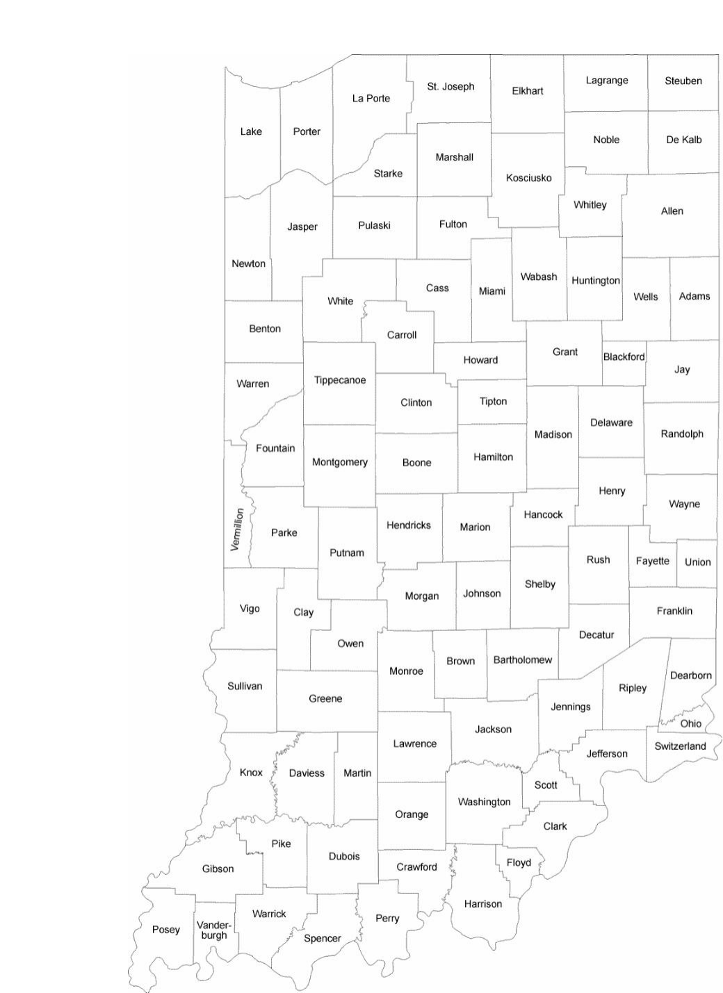 Indiana County Map With County Names Free Download - FreePrintable.me