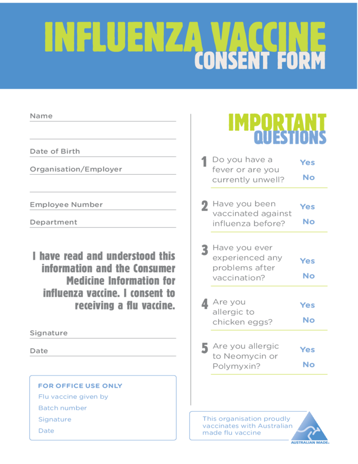 Influenza Vaccine Consent Form Free Download