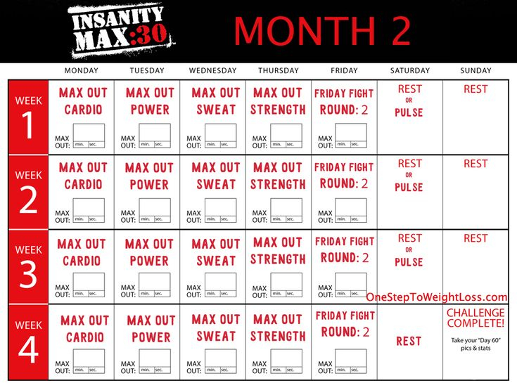 Insanity MAX 30 Schedule Month 2 Insanity Max Insanity Max 30 