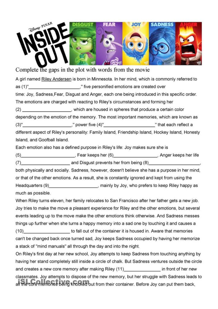 Inside Out Movie Worksheet In Depth B1 Emotions Worksheet Inside Out 