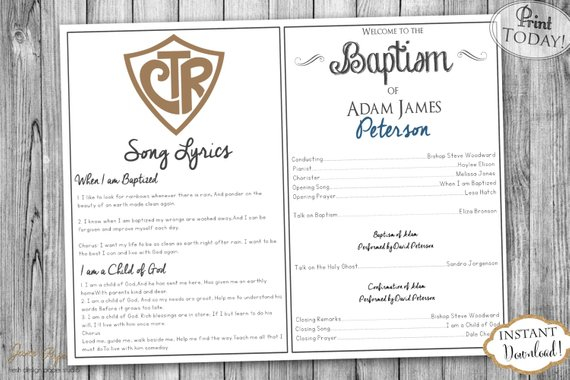 INSTANT DOWNLOAD LDS Boy Baptism Program Fully Editable Printable