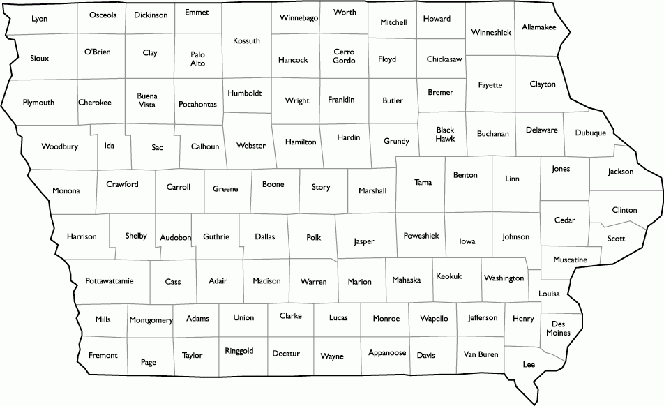 Iowa County Map With County Names