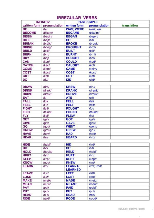 IRREGULAR VERBS In The Past Simple Form Worksheet Free ESL Printable 