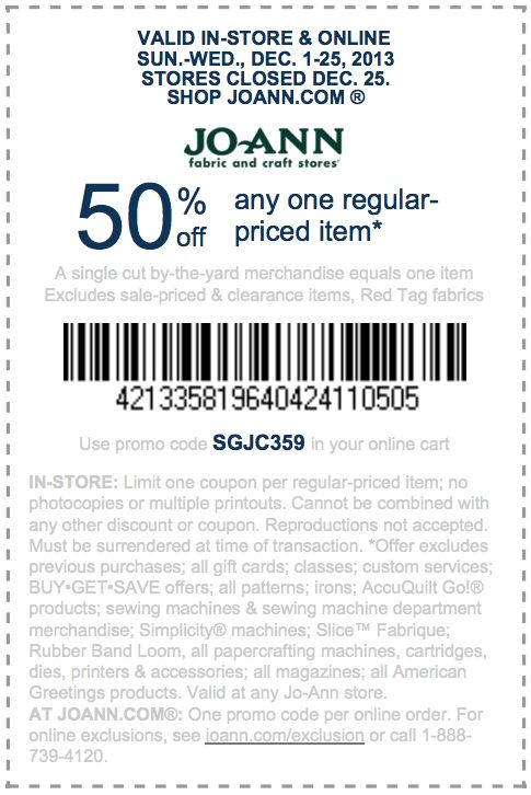 Joann 50 Off Item Printable Coupon Printable Coupons Joann Fabric