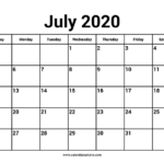 July 2020 Calendars Calendar Options