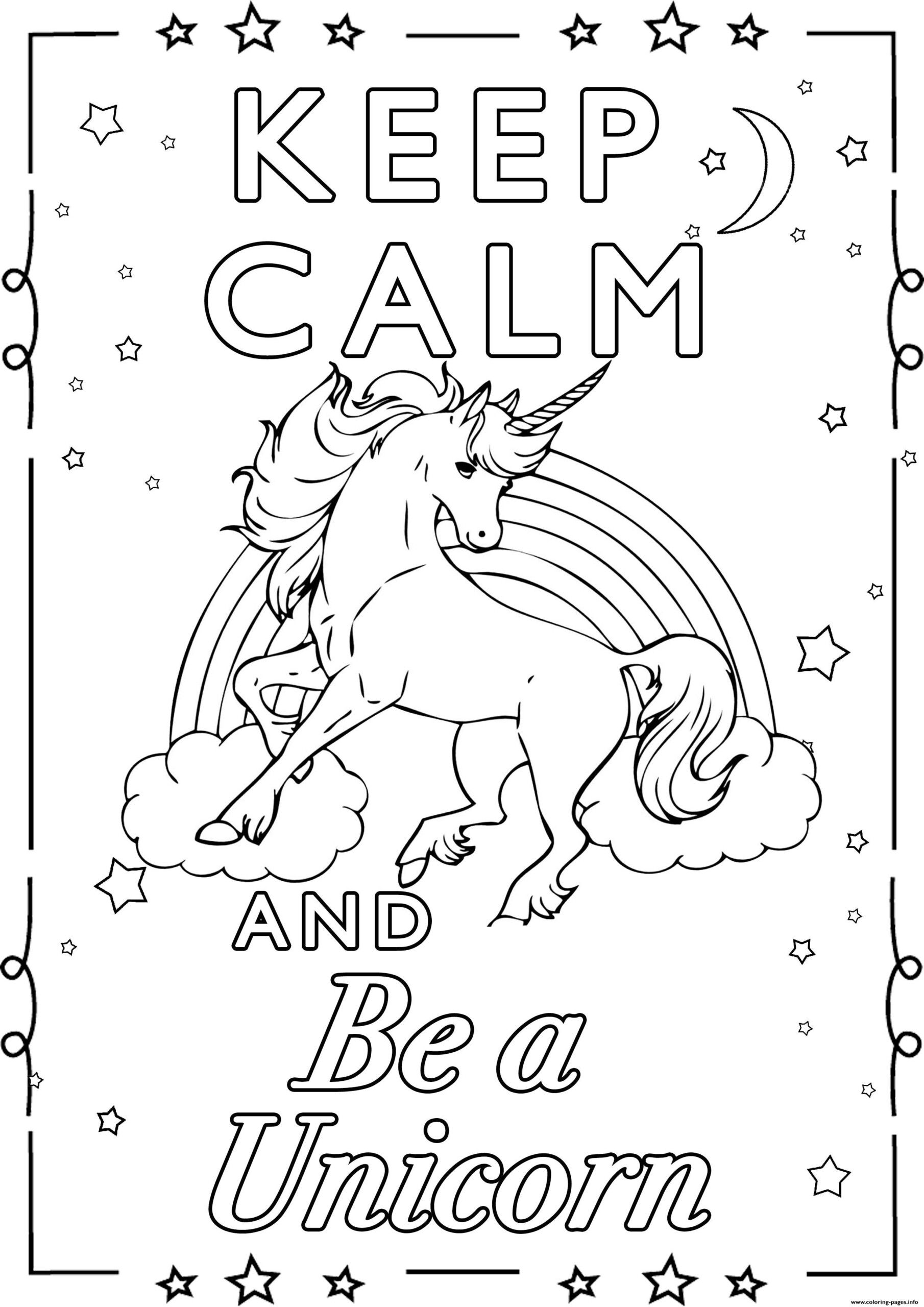 Keep Calm And Be An Unicorn 2 Coloring Page Printable