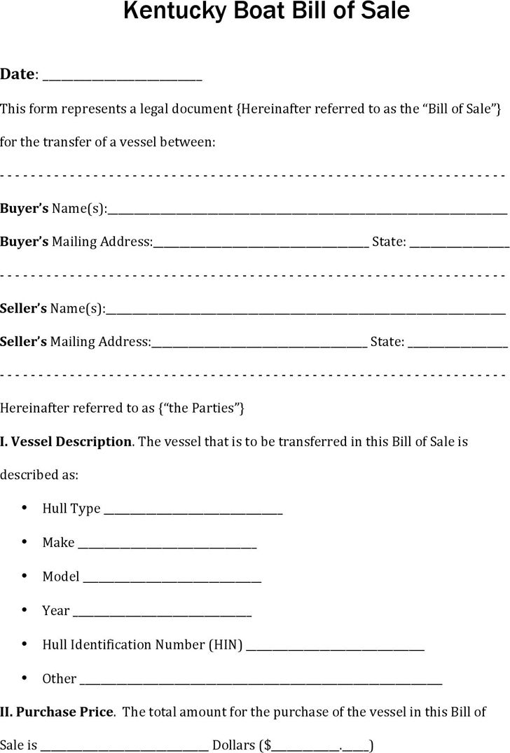 Kentucky Boat Bill Of Sale Download The Free Printable Basic Bill Of