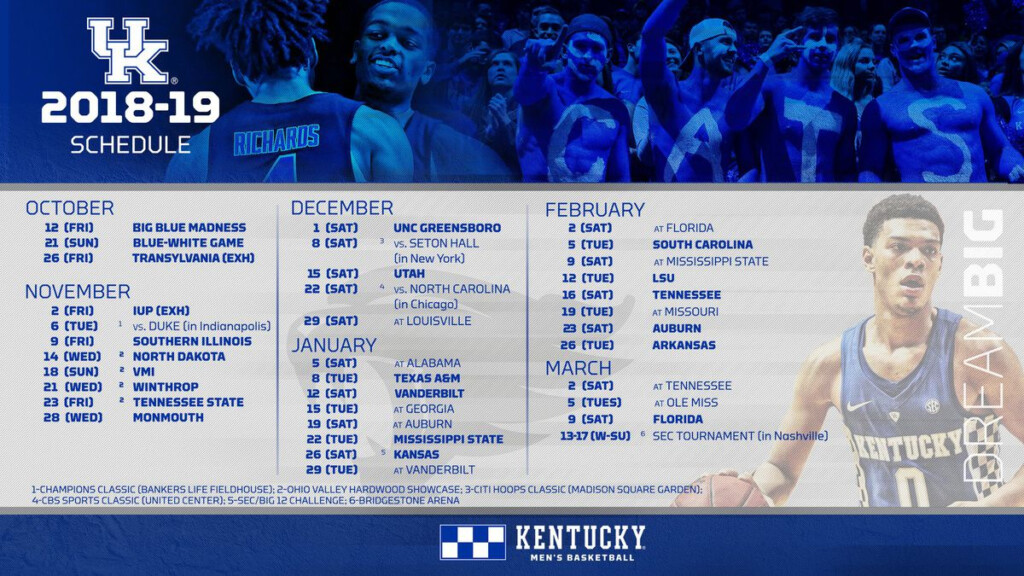 Kentucky Wildcats Basketball 2018 19 Schedule Channels Dates And 