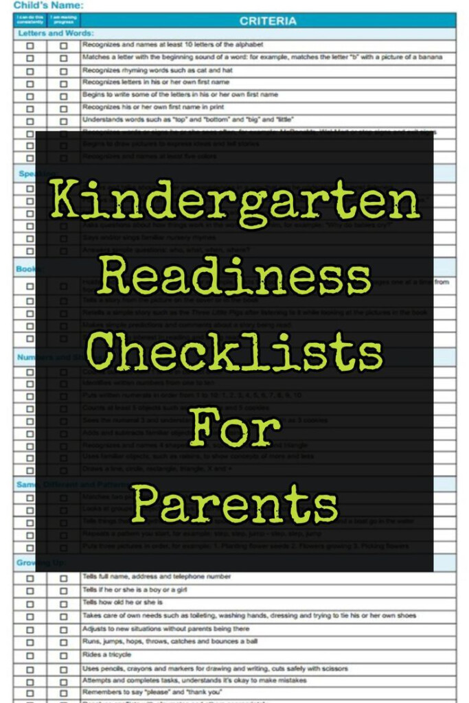 Kindergarten Readiness Checklists 2020 Free Printable Readiness 