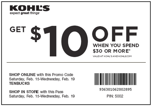 Kohl s 10 Off 30 Coupon