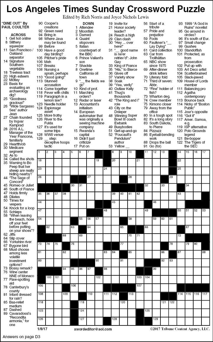 La Times Crossword Printable That Are Delicate Roy Blog