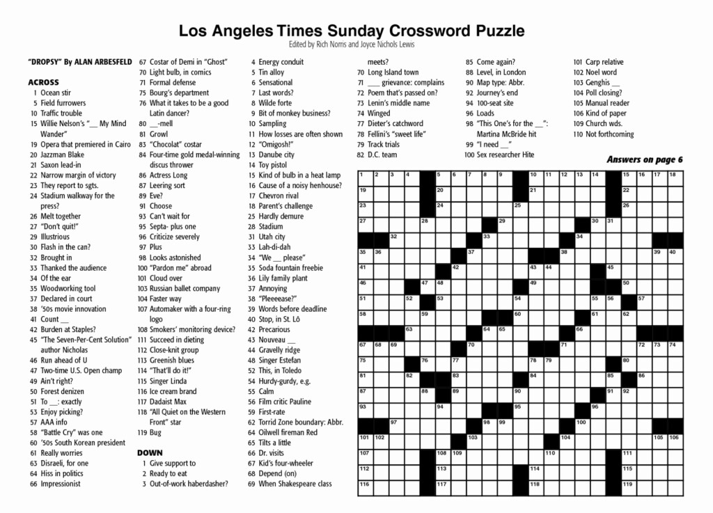 La Times Daily Crossword Puzzle Printable Printable Crossword Puzzles