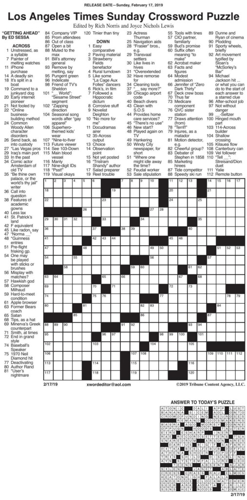 La Times Printable Crossword Puzzles 2020 FreePrintableTM 