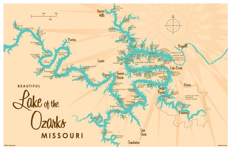 Lake Of The Ozarks MO Map Print Ozarks Map Lake Map Lake