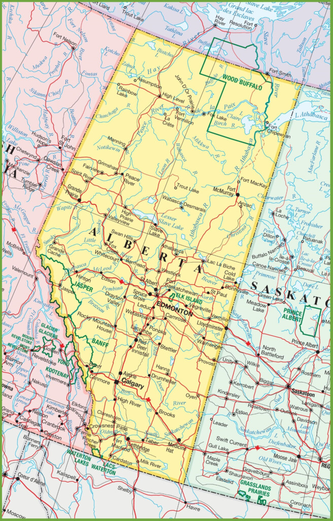 Large Detailed Map Of Alberta With Cities And Towns