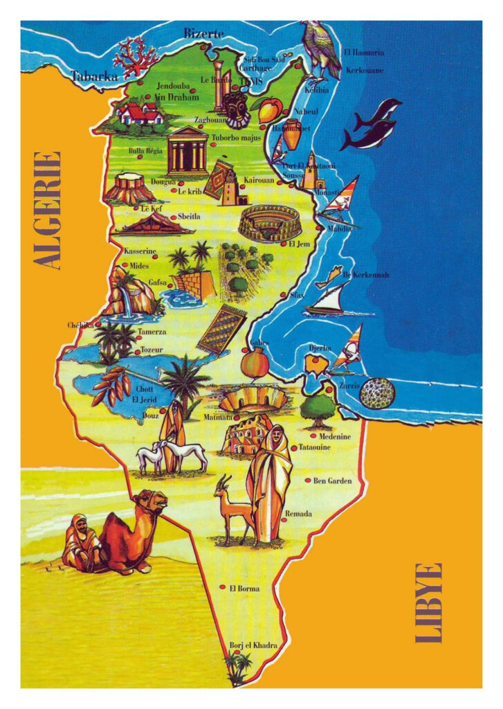 Large Tourist Illustrated Map Of Tunisia Tunisia Africa Mapsland 