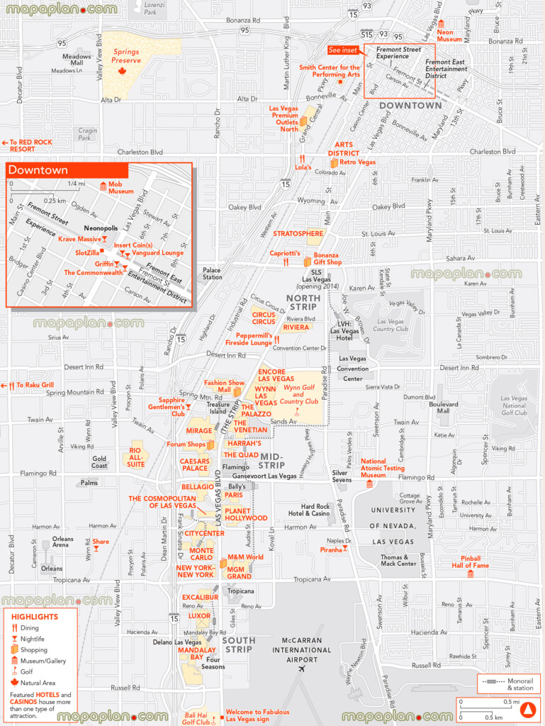 Las Vegas Maps Top Tourist Attractions Free Printable City Street 