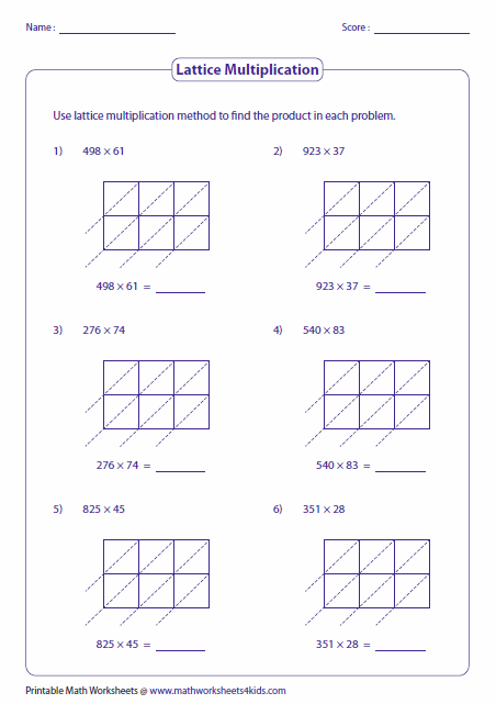 Lattice Method Addition Worksheets Worksheet Hero