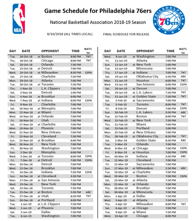 Lawn Garden Sixers Printable Schedule 2021 Nba Schedule For 2nd 