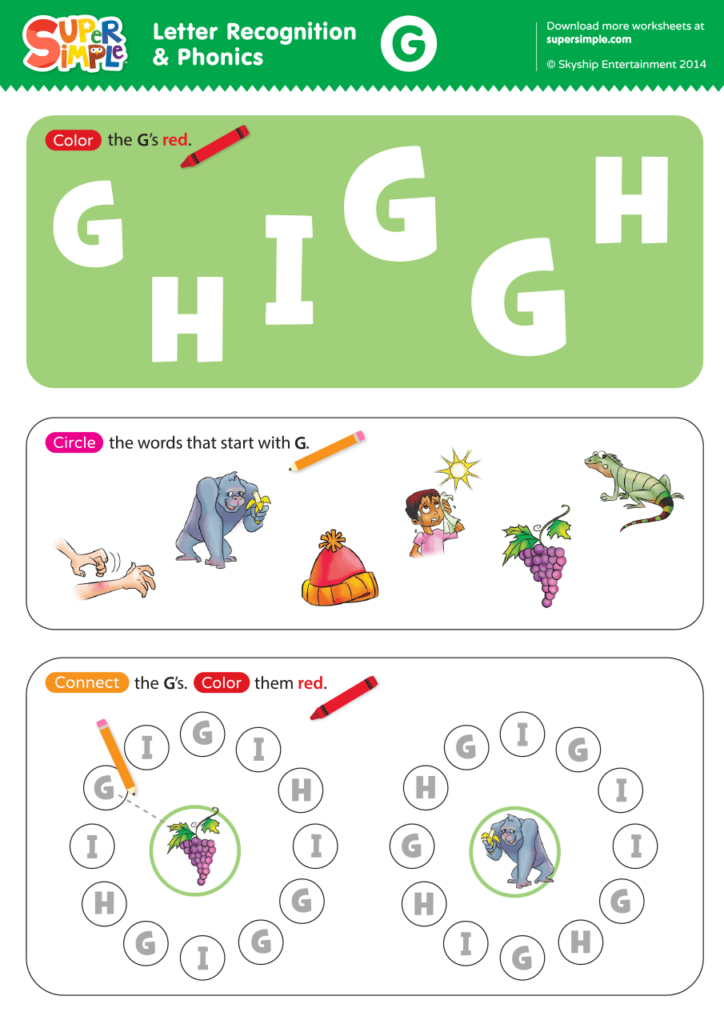 Letter Recognition Phonics Worksheet G Uppercase Super Simple