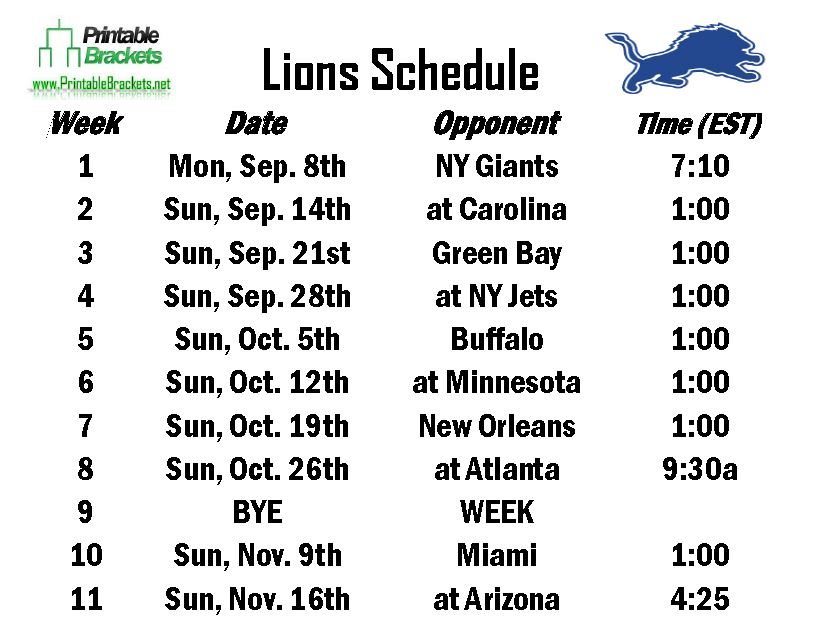 Lions Schedule Detroit Lions Schedule FreePrintable.me