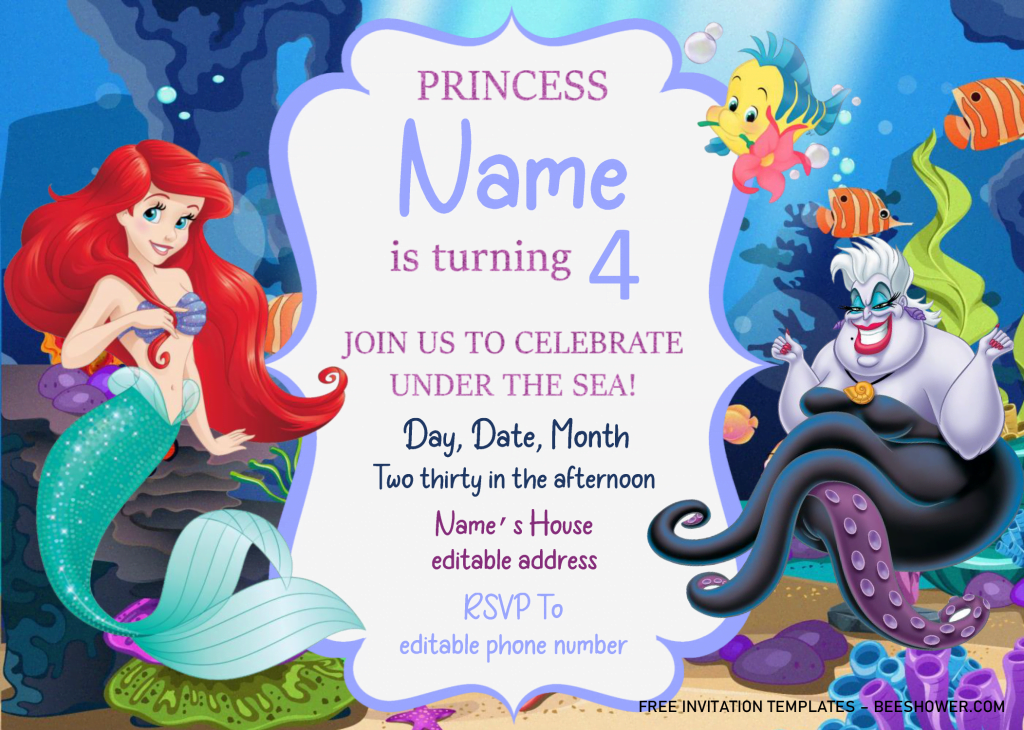 Little Mermaid Baby Shower Invitation Templates Editable Docx FREE