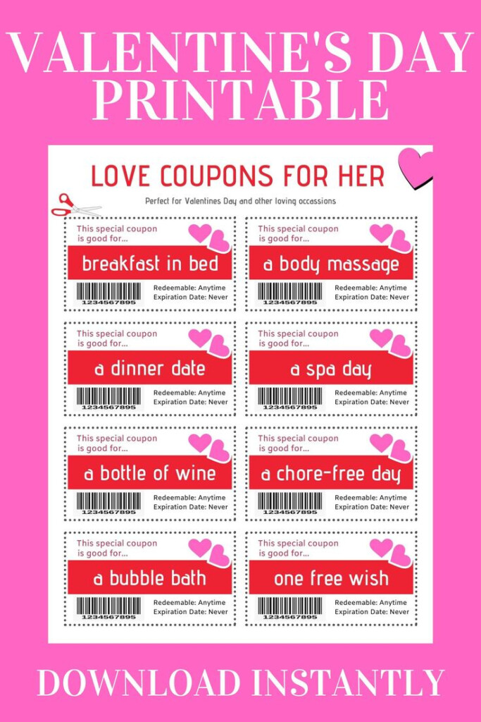 Love Coupons For Her Valentines Day Coupons Printable Love Coupons 