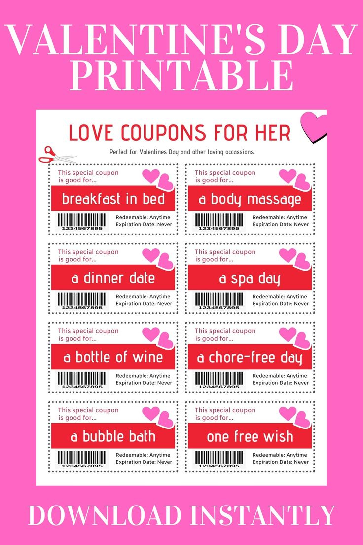 Love Coupons For Her Valentines Day Coupons Printable Love Coupons