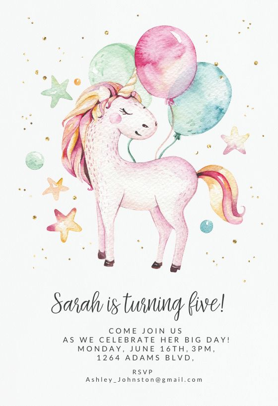 Loveable Unicorn Birthday Invitation Template free Greetings