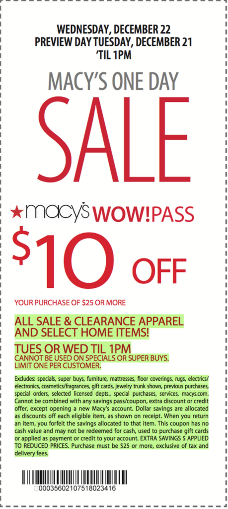 Macy s Printable Coupon 10 Off 25 Valid Today Only Till 1 P m Al