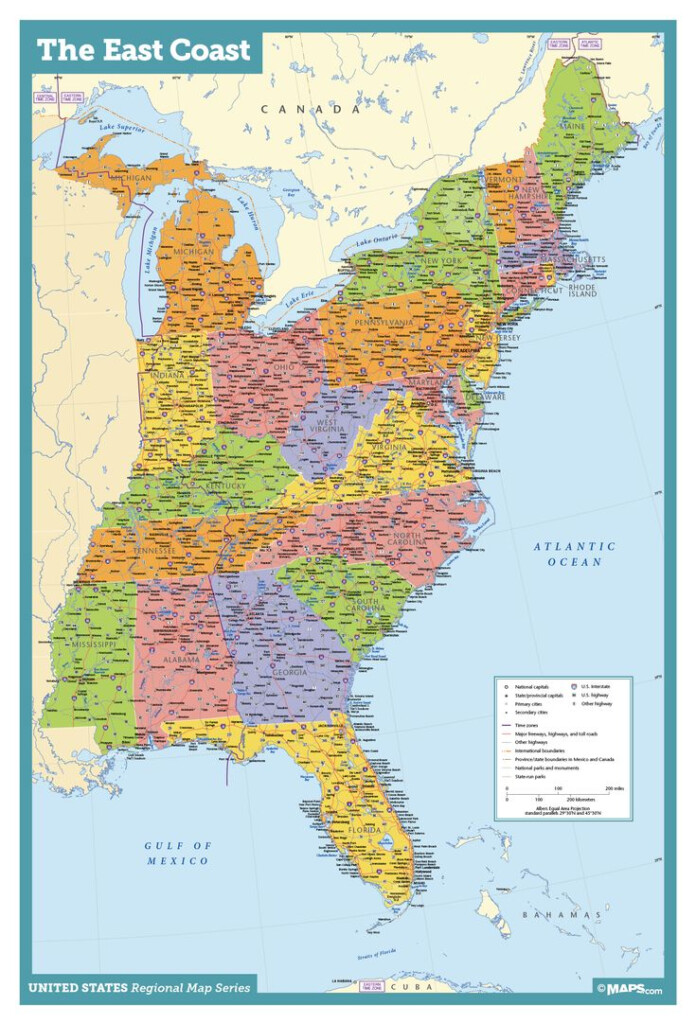 Map Of East Coast USA States With Cities Map United States Printable In 