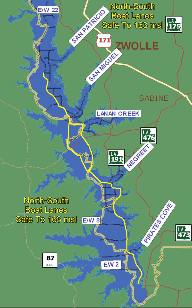 Map Of Toledo Bend Boat Lanes Toledo Bend Lake