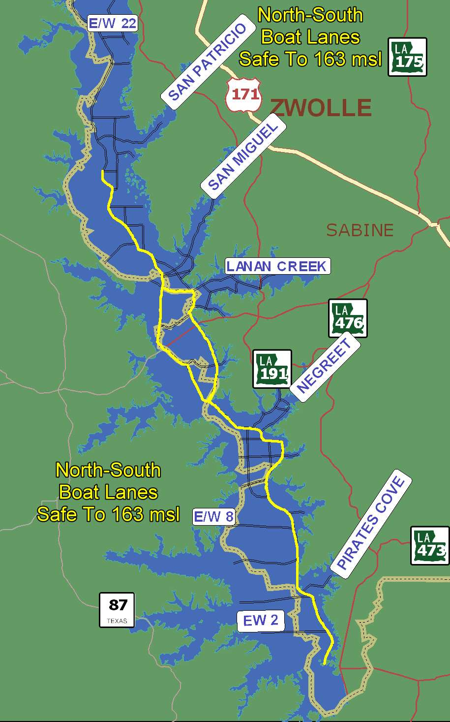 Map Of Toledo Bend Boat Lanes Toledo Bend Lake 