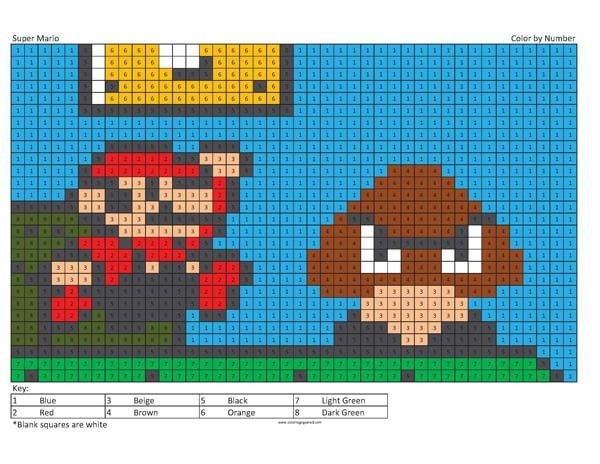 Megapixel Characters Coloring Squared Super Mario Coloring Pages 