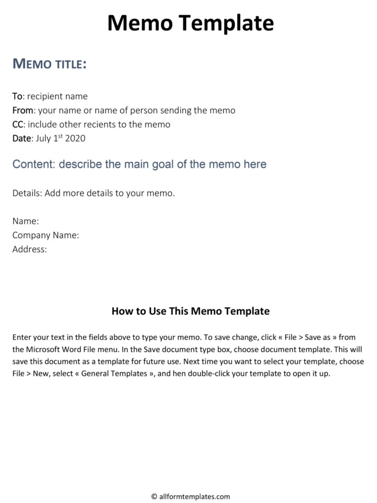 Memo Template All Form Templates