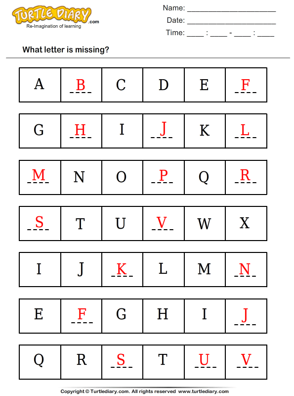 Missing Letters Worksheet Turtle Diary