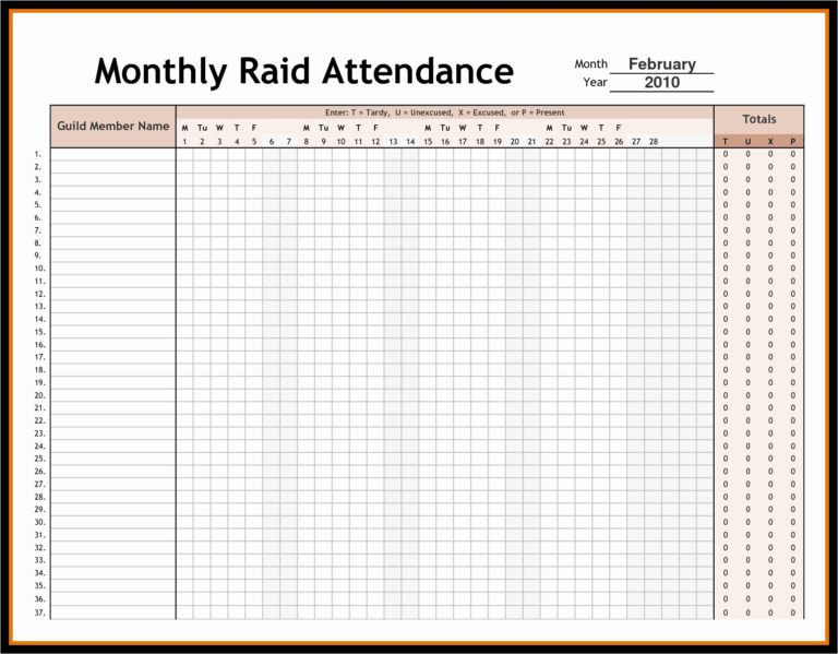 Monthly Attendance Sheet With Time In Excel Free Download Periodic And 